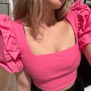 Zara Pink Puff Sleeve Crop Top